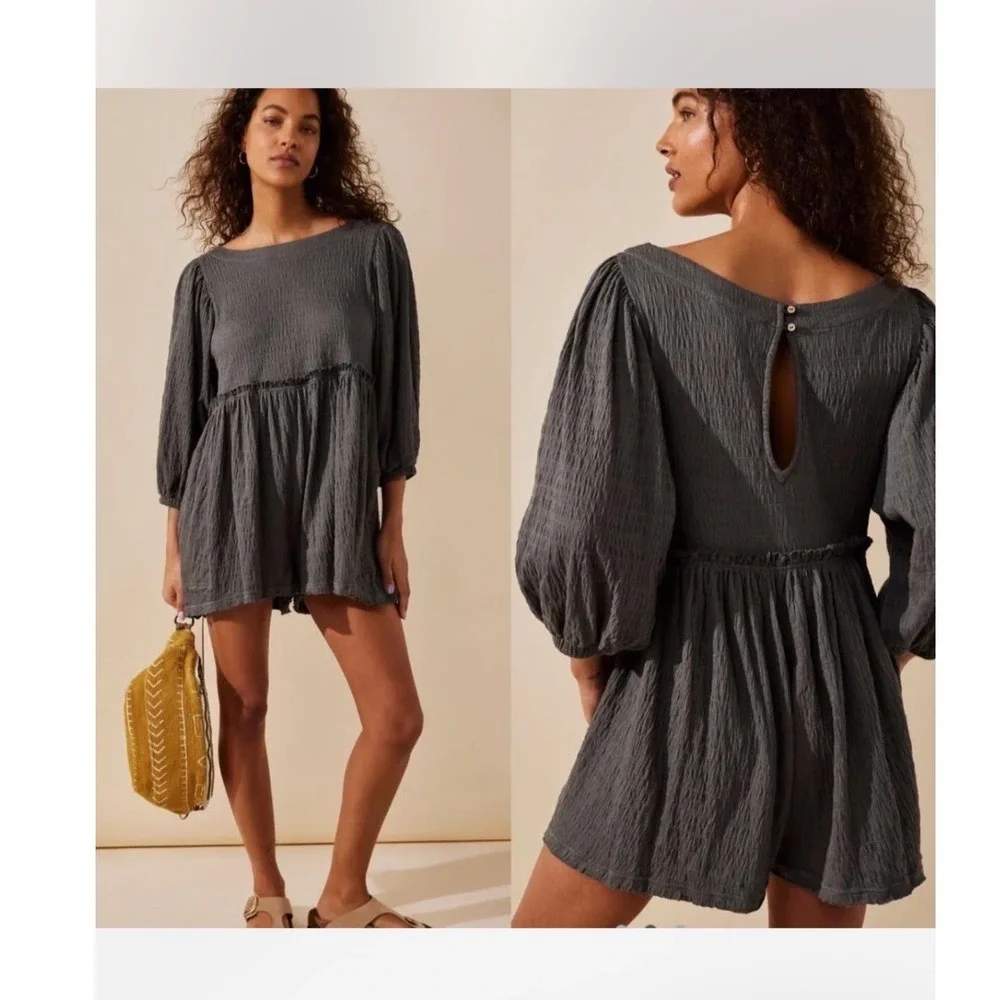 Free People Beach Get Obsessed Babydoll Romper Pockets XS Oversized